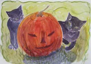 pumpkin and cat painting