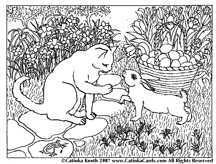 easter bunnies coloring pages. Easter Greeting - Cat and