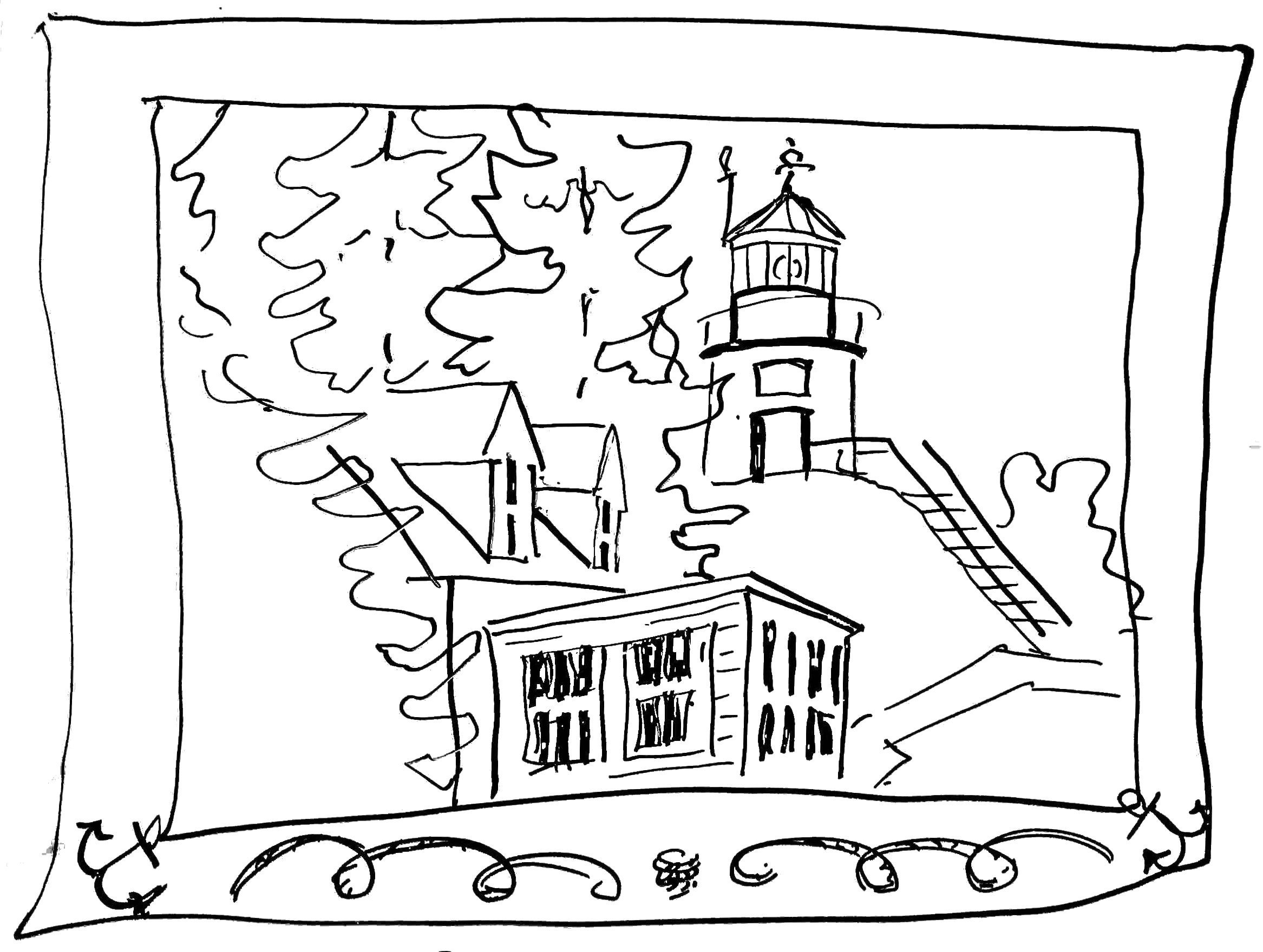 Owls Head Lighthouse coloring page demo drawing by Catinka Knoth