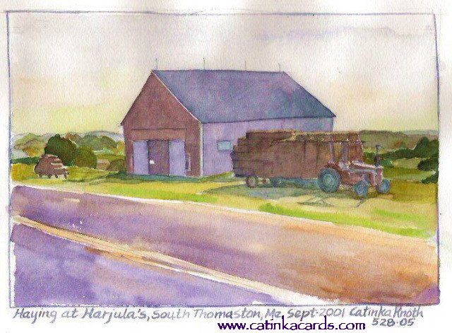 Maine barn & haying scene watercolor