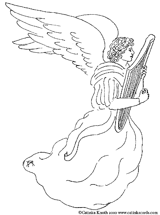 Angel with Lyre ink drawing by Catinka Knoth
