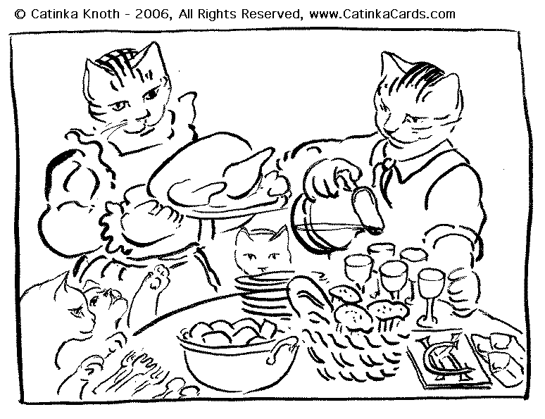 Thanksgiving Day Cats coloring page