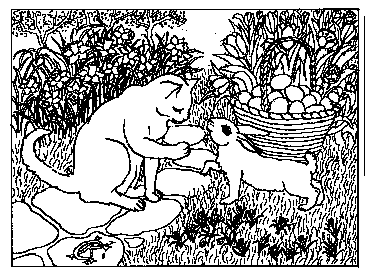 cat and rabbit coloring page