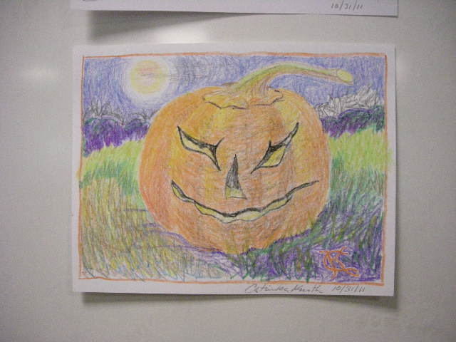 Halloween jack-o-lantern crayon drawing by Catinka Knoth