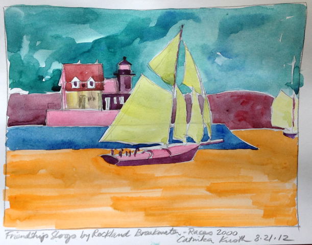 rockland breakwater and sloop watercolor, art by Catinka Knoth