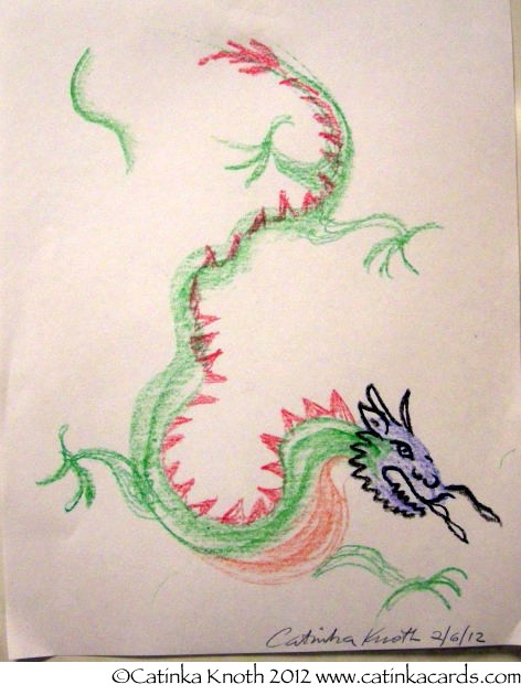 Chinese New Year dragon crayon drawing by Catinka Knoth