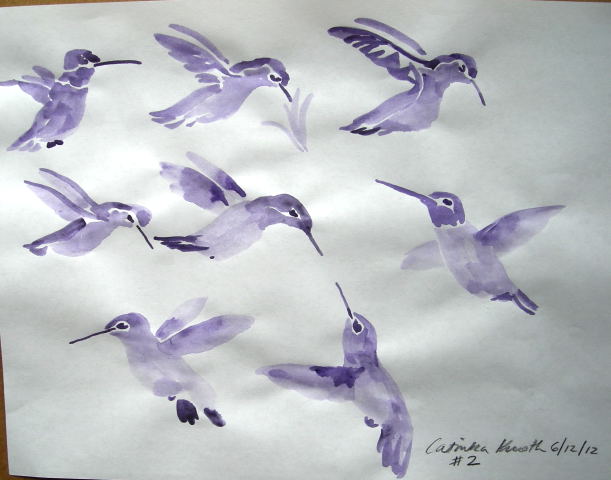 hummingbirds sumi-e practice by Catinka Knoth