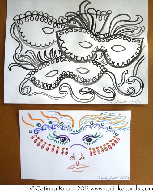 Mardi Gras mask watercolors by Catinka Knoth