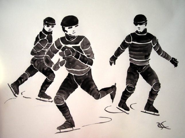 winter scenes skaters demonstration art by Catinka Knoth