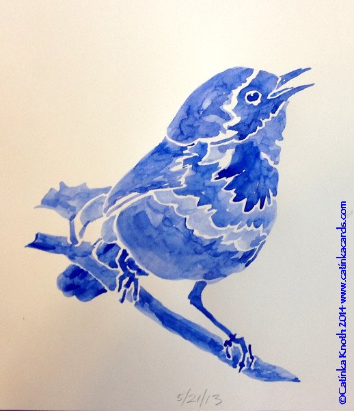 warbler whiteline watercolor in blue by Catinka Knoth