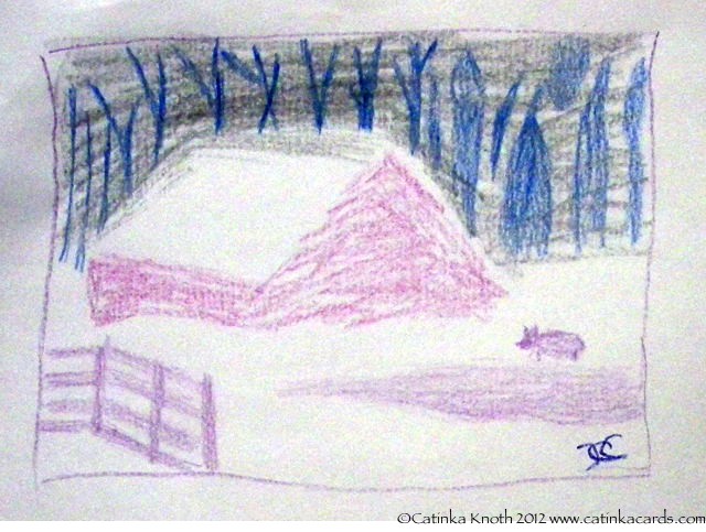 winter barn scenes demonstration art by Catinka Knoth