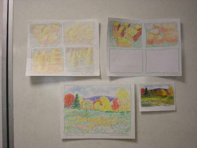 fall scenes demo drawings in colored pencil by Catinka Knoth