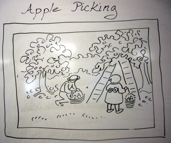  Apple picking, drawing by Catinka Knoth