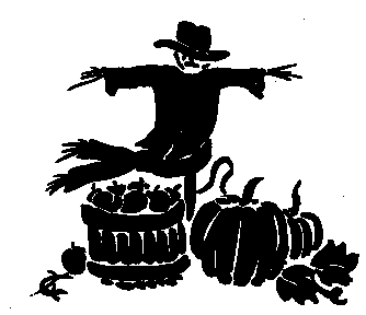 scarecrow, pumpkins, apples silhouette art