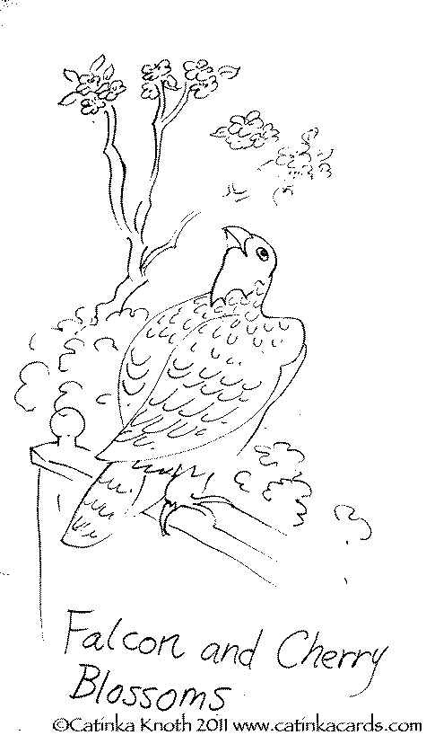 drawings for april art- Falcon with cherry blossoms