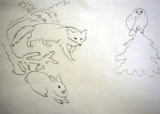 fox rabbit owl art