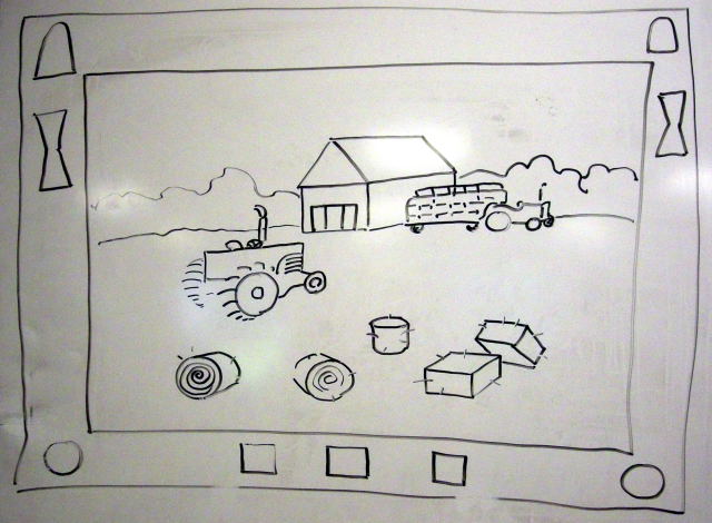Barn and Haying, drawing by Catinka Knoth