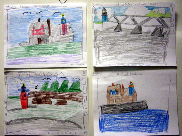 lighthouse drawings by kids, Marshall Pt. & Rockland Breakwater