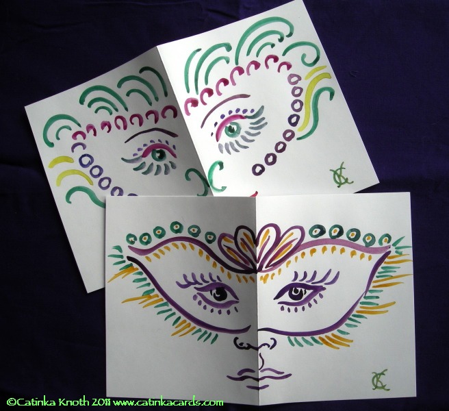 Mardi Gras mask watercolor cards by Catinka Knoth