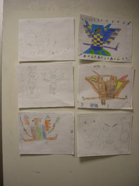 Native American motif drawings by kids, 3 