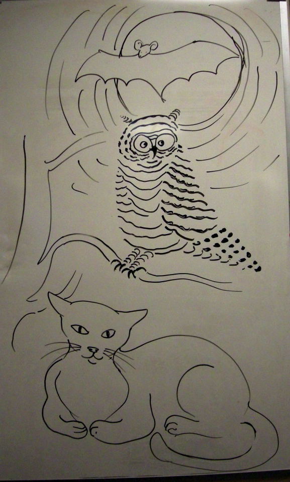 Owls, Cats, Bats demonstration drawing by Catinka Knoth