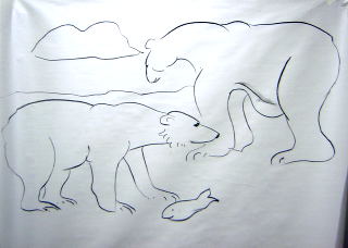 polar bears with fish drawing