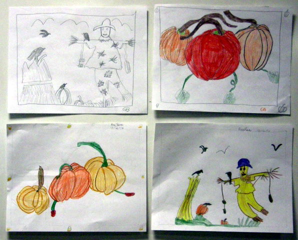 Pumpkins & scarecrow artwork by kids