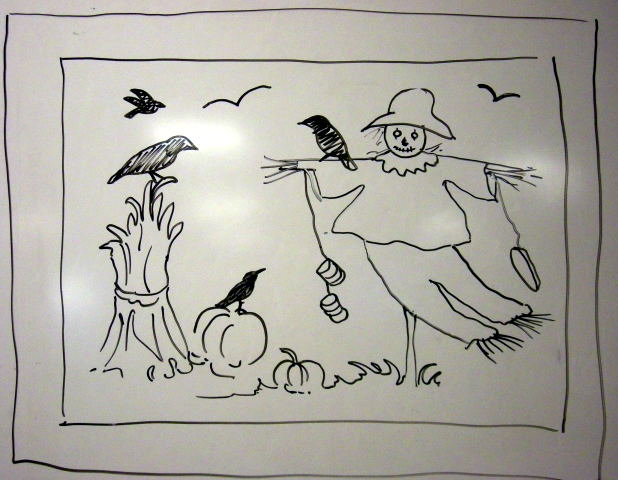 Scarecrow and crows  demonstration drawing by Catinka Knoth