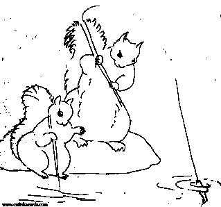 squirrels fishing art