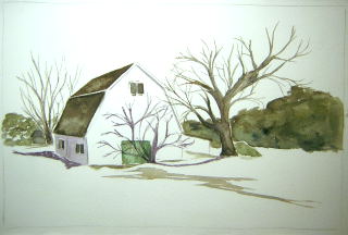 Vermont winter barn watercolor