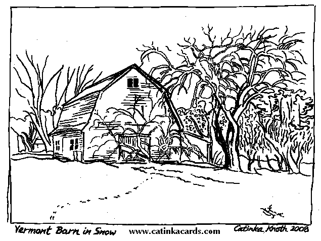 Vermont Winter Barn line painting